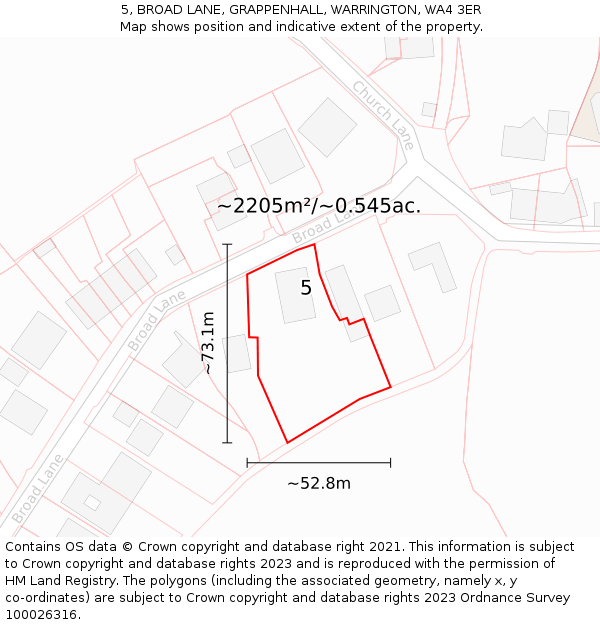 5, BROAD LANE, GRAPPENHALL, WARRINGTON, WA4 3ER: Plot and title map