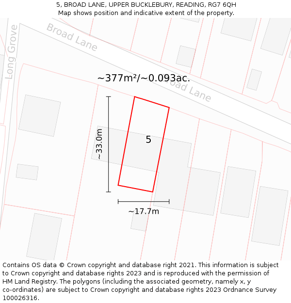 5, BROAD LANE, UPPER BUCKLEBURY, READING, RG7 6QH: Plot and title map