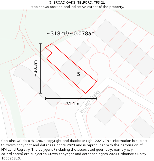 5, BROAD OAKS, TELFORD, TF3 2LJ: Plot and title map