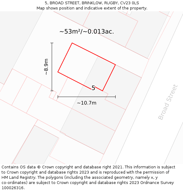 5, BROAD STREET, BRINKLOW, RUGBY, CV23 0LS: Plot and title map