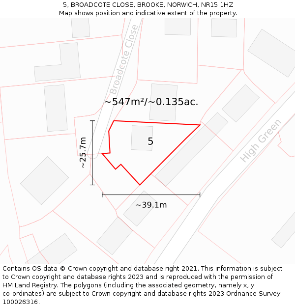 5, BROADCOTE CLOSE, BROOKE, NORWICH, NR15 1HZ: Plot and title map