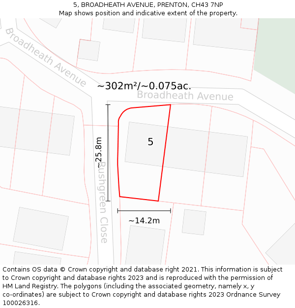 5, BROADHEATH AVENUE, PRENTON, CH43 7NP: Plot and title map