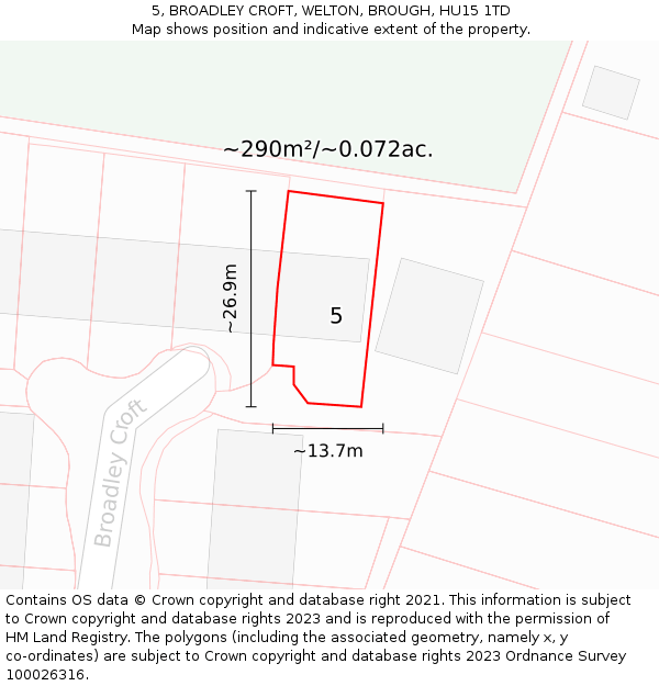 5, BROADLEY CROFT, WELTON, BROUGH, HU15 1TD: Plot and title map