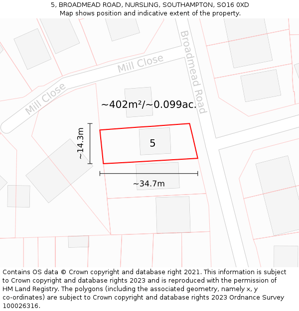 5, BROADMEAD ROAD, NURSLING, SOUTHAMPTON, SO16 0XD: Plot and title map