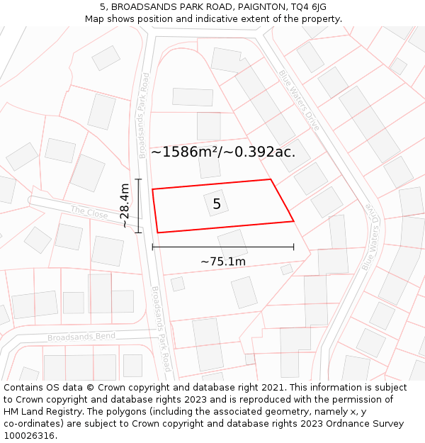 5, BROADSANDS PARK ROAD, PAIGNTON, TQ4 6JG: Plot and title map