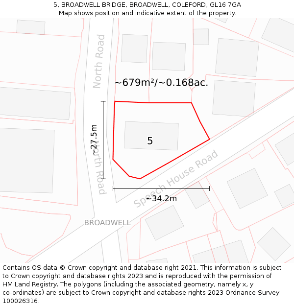 5, BROADWELL BRIDGE, BROADWELL, COLEFORD, GL16 7GA: Plot and title map