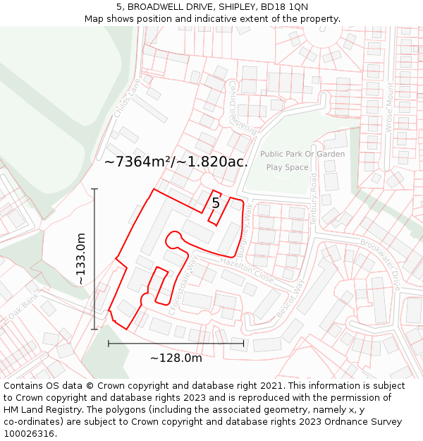 5, BROADWELL DRIVE, SHIPLEY, BD18 1QN: Plot and title map