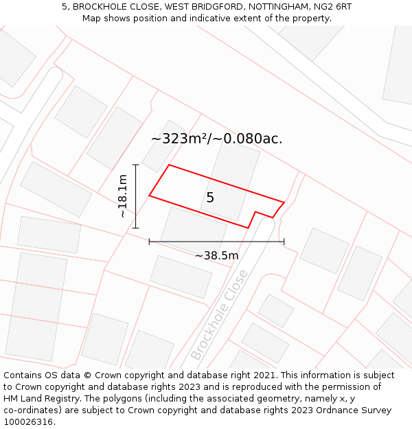 5, BROCKHOLE CLOSE, WEST BRIDGFORD, NOTTINGHAM, NG2 6RT: Plot and title map