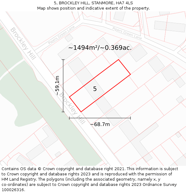 5, BROCKLEY HILL, STANMORE, HA7 4LS: Plot and title map