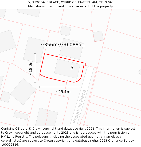 5, BROGDALE PLACE, OSPRINGE, FAVERSHAM, ME13 0AF: Plot and title map