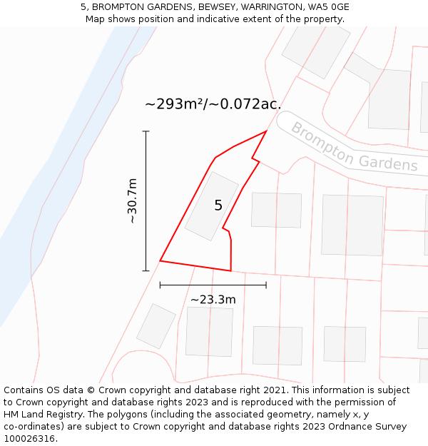 5, BROMPTON GARDENS, BEWSEY, WARRINGTON, WA5 0GE: Plot and title map