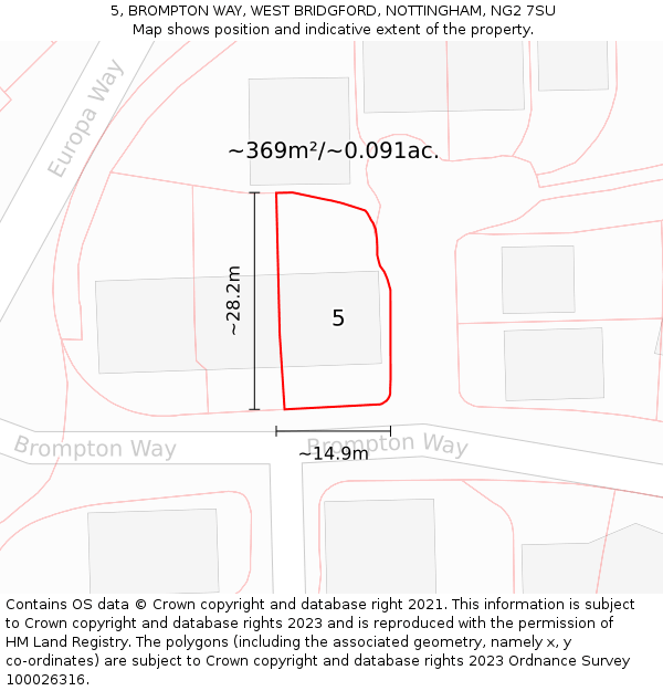 5, BROMPTON WAY, WEST BRIDGFORD, NOTTINGHAM, NG2 7SU: Plot and title map