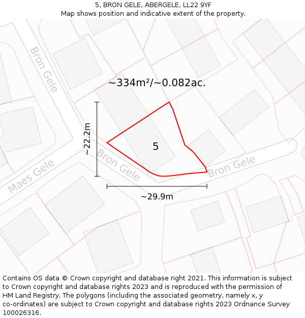 5, BRON GELE, ABERGELE, LL22 9YF: Plot and title map