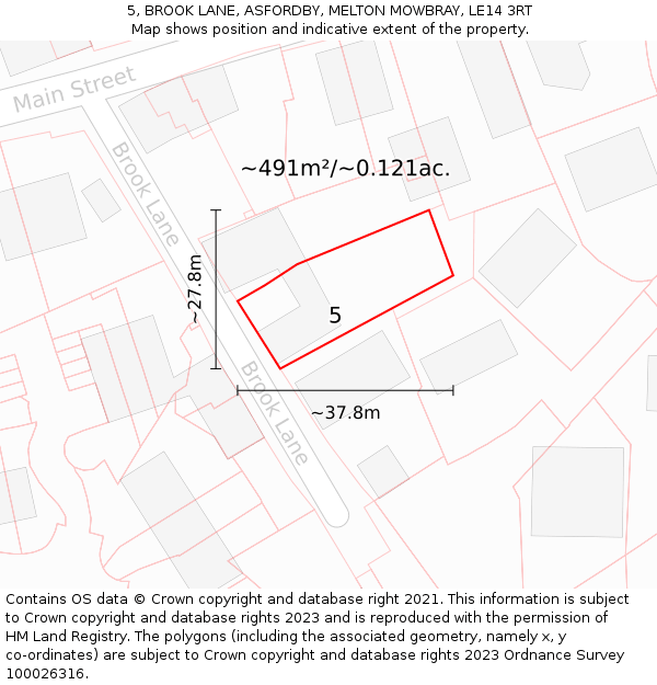 5, BROOK LANE, ASFORDBY, MELTON MOWBRAY, LE14 3RT: Plot and title map