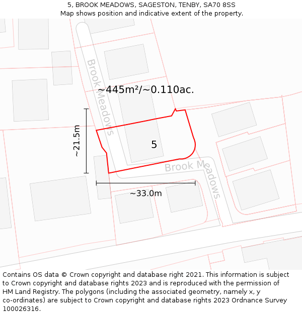 5, BROOK MEADOWS, SAGESTON, TENBY, SA70 8SS: Plot and title map