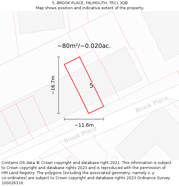 5, BROOK PLACE, FALMOUTH, TR11 3QB: Plot and title map