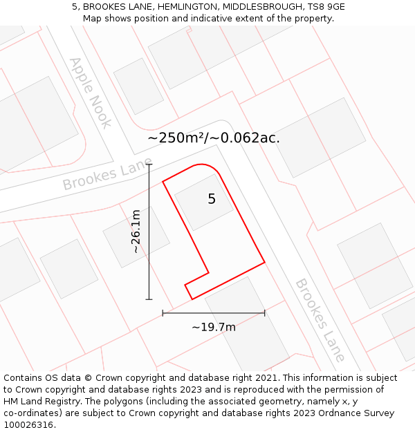 5, BROOKES LANE, HEMLINGTON, MIDDLESBROUGH, TS8 9GE: Plot and title map