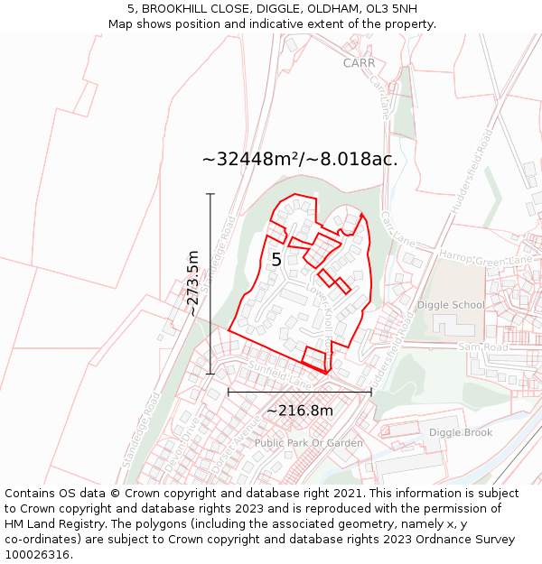 5, BROOKHILL CLOSE, DIGGLE, OLDHAM, OL3 5NH: Plot and title map