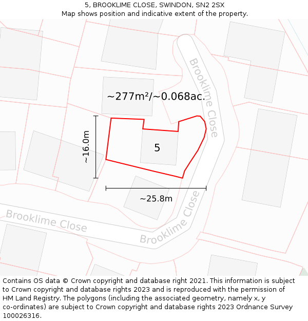 5, BROOKLIME CLOSE, SWINDON, SN2 2SX: Plot and title map