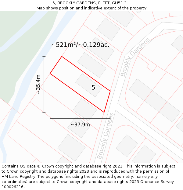 5, BROOKLY GARDENS, FLEET, GU51 3LL: Plot and title map