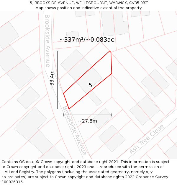 5, BROOKSIDE AVENUE, WELLESBOURNE, WARWICK, CV35 9RZ: Plot and title map