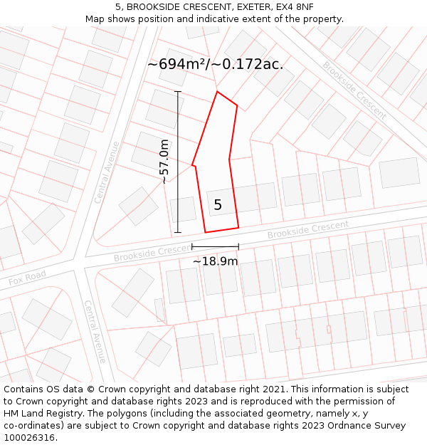 5, BROOKSIDE CRESCENT, EXETER, EX4 8NF: Plot and title map
