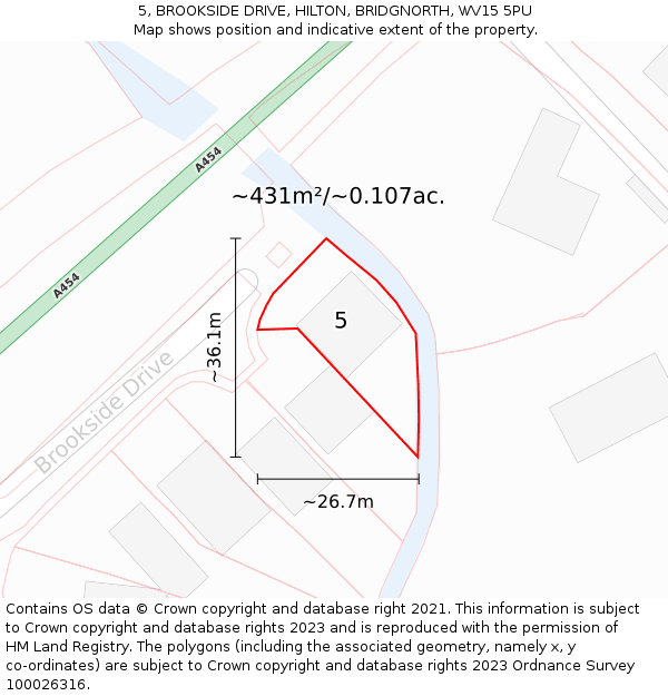 5, BROOKSIDE DRIVE, HILTON, BRIDGNORTH, WV15 5PU: Plot and title map