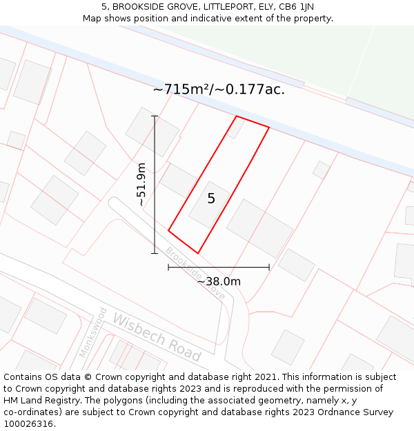 5, BROOKSIDE GROVE, LITTLEPORT, ELY, CB6 1JN: Plot and title map