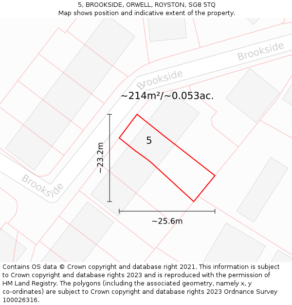 5, BROOKSIDE, ORWELL, ROYSTON, SG8 5TQ: Plot and title map