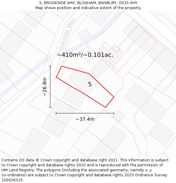 5, BROOKSIDE WAY, BLOXHAM, BANBURY, OX15 4HY: Plot and title map