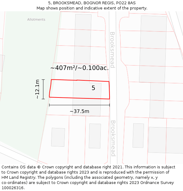 5, BROOKSMEAD, BOGNOR REGIS, PO22 8AS: Plot and title map