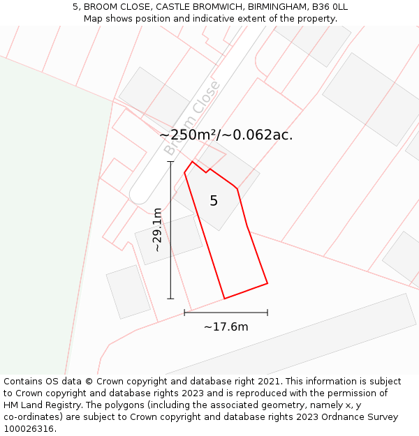 5, BROOM CLOSE, CASTLE BROMWICH, BIRMINGHAM, B36 0LL: Plot and title map