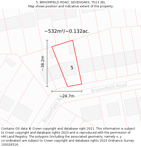 5, BROOMFIELD ROAD, SEVENOAKS, TN13 3EL: Plot and title map