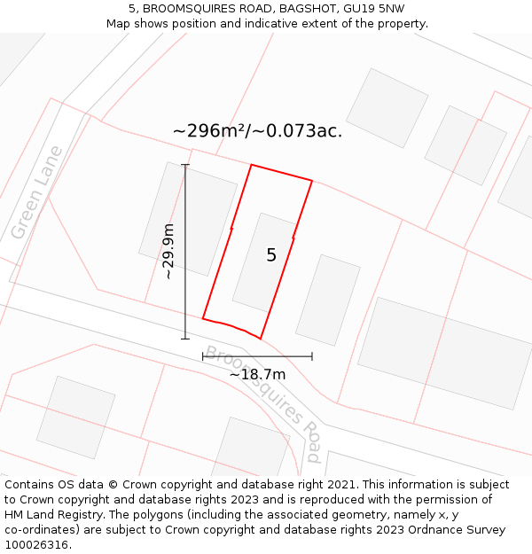 5, BROOMSQUIRES ROAD, BAGSHOT, GU19 5NW: Plot and title map