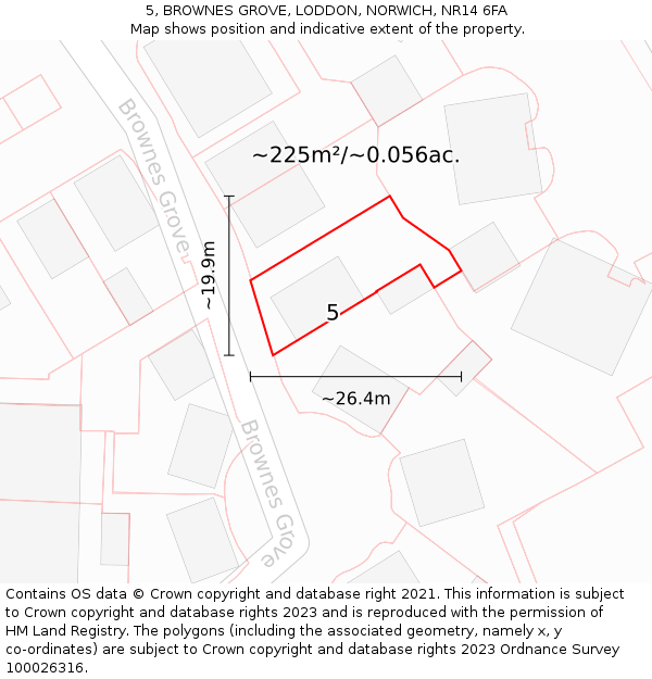 5, BROWNES GROVE, LODDON, NORWICH, NR14 6FA: Plot and title map