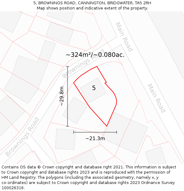 5, BROWNINGS ROAD, CANNINGTON, BRIDGWATER, TA5 2RH: Plot and title map