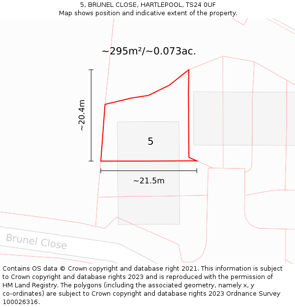 5, BRUNEL CLOSE, HARTLEPOOL, TS24 0UF: Plot and title map