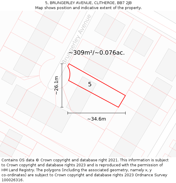 5, BRUNGERLEY AVENUE, CLITHEROE, BB7 2JB: Plot and title map