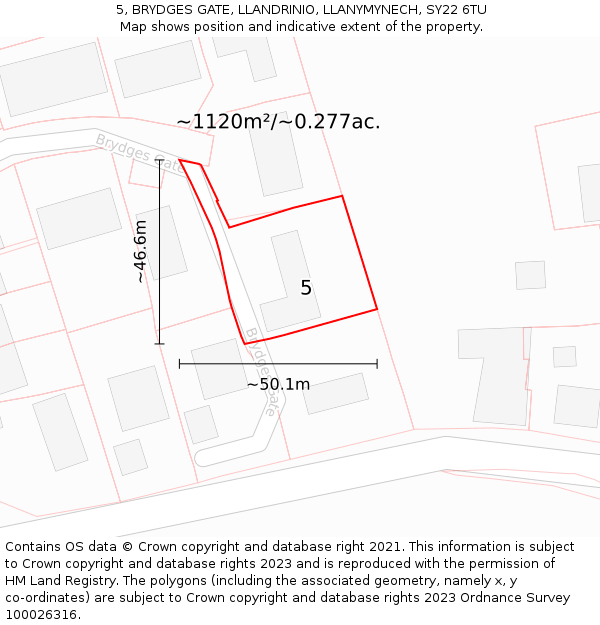 5, BRYDGES GATE, LLANDRINIO, LLANYMYNECH, SY22 6TU: Plot and title map