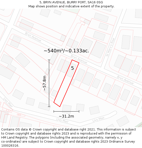 5, BRYN AVENUE, BURRY PORT, SA16 0SG: Plot and title map