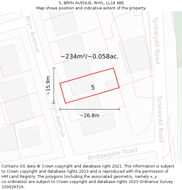 5, BRYN AVENUE, RHYL, LL18 4BE: Plot and title map