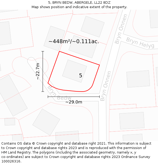 5, BRYN BEDW, ABERGELE, LL22 8DZ: Plot and title map