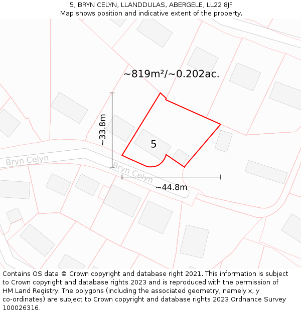 5, BRYN CELYN, LLANDDULAS, ABERGELE, LL22 8JF: Plot and title map