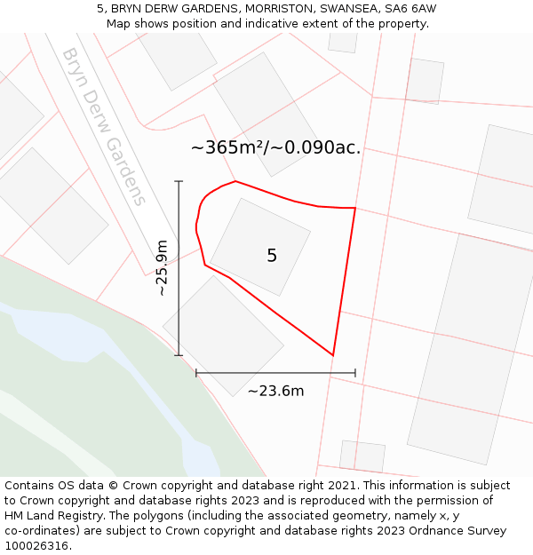 5, BRYN DERW GARDENS, MORRISTON, SWANSEA, SA6 6AW: Plot and title map