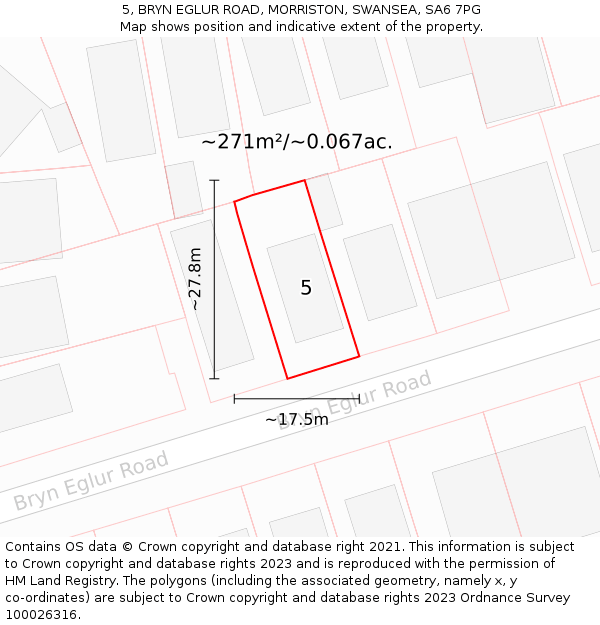 5, BRYN EGLUR ROAD, MORRISTON, SWANSEA, SA6 7PG: Plot and title map