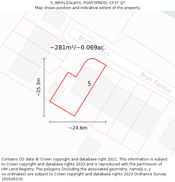 5, BRYN EGLWYS, PONTYPRIDD, CF37 1JT: Plot and title map