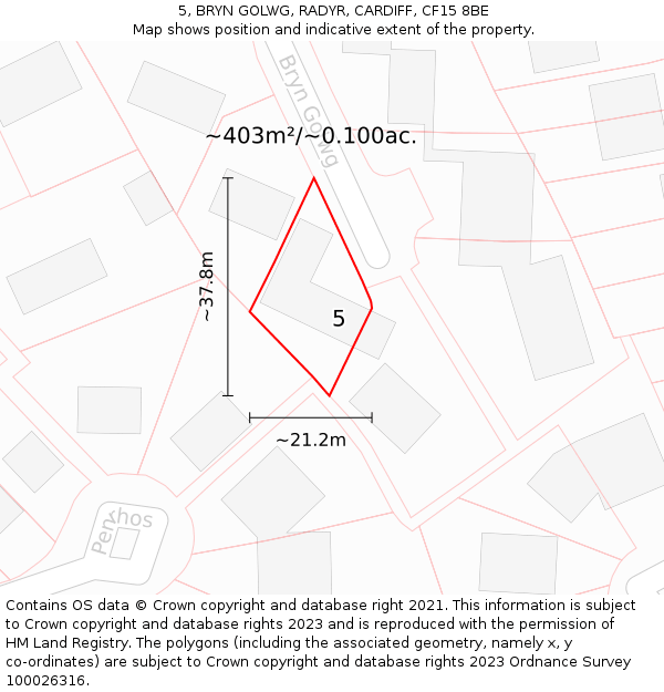 5, BRYN GOLWG, RADYR, CARDIFF, CF15 8BE: Plot and title map