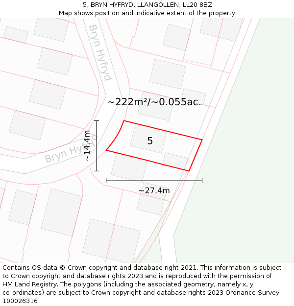 5, BRYN HYFRYD, LLANGOLLEN, LL20 8BZ: Plot and title map