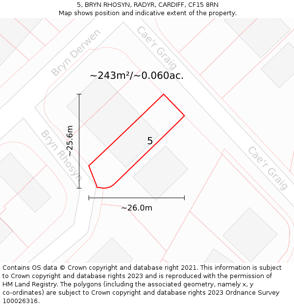 5, BRYN RHOSYN, RADYR, CARDIFF, CF15 8RN: Plot and title map