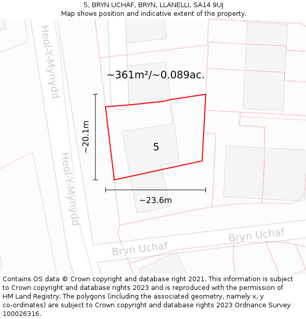 5, BRYN UCHAF, BRYN, LLANELLI, SA14 9UJ: Plot and title map